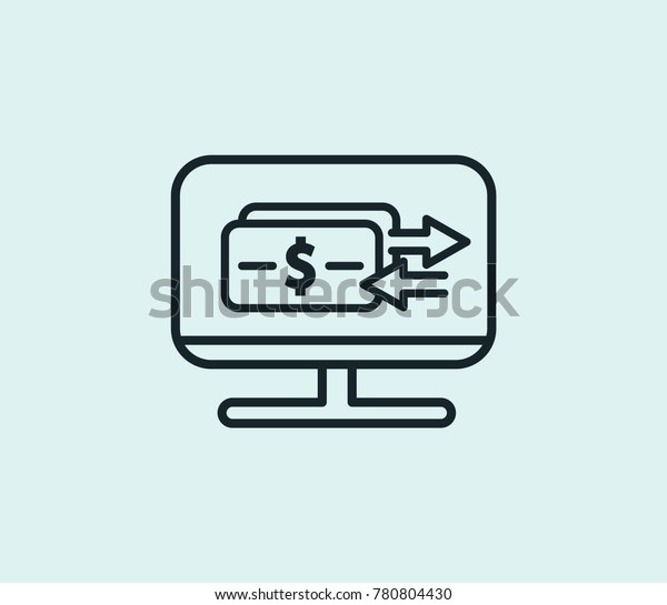 クリーンな背景にコンピューター送金アイコン行 現在のスタイルの銀行トランザクションコンセプト図面アイコン行 ウェブサイトのモバイルロゴアプリuiデザイン用のベクターイラスト のベクター画像素材 ロイヤリティフリー