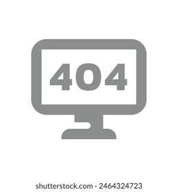 Computer monitor and 404 error. Problem and failure message vector icon.