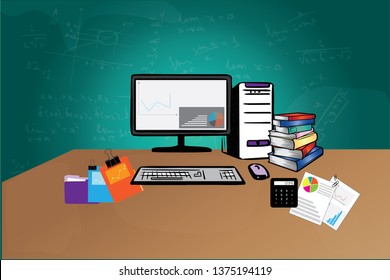 computer monitor analysis investment and financial graph data on office desk. Business illustration background concept.  