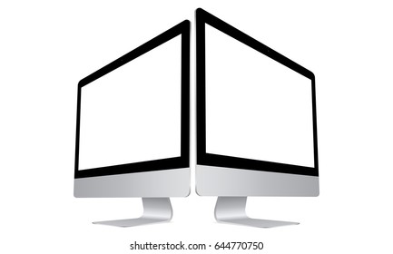 Computer Monitor Apple IMac With Blank Screen Isolated. Mockup With Perspective View To Showcase Website Design Project. Vector Illustration