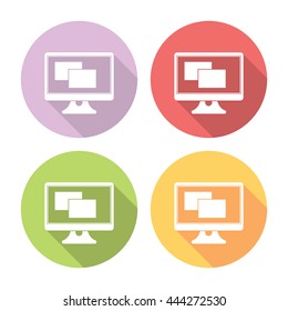 Computer Monitor With Application Flat Style Design Icons Set
