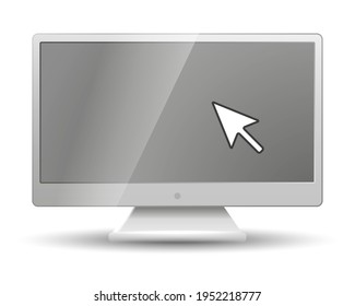 computer monitor with arrow pointer or cursor icon. Template of display screen with mouse click on white background