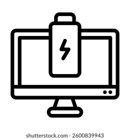 Computer monitor with a battery icon, perfect for technology blogs, powersaving articles, energy efficiency presentations, and techrelated designs.