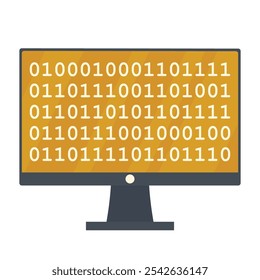 Computer monitor with binary code. Vector illustration artificial intelligence