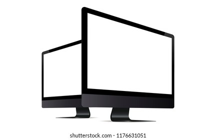 Computer monitor black mock up with perspective side view isolated on white background. Vector illustration