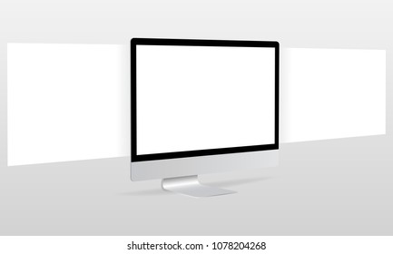 Computer monitor with blank framework web pages. Responsive screen mockup.  Web-design concept to showcasing your web projects. Vector illustration