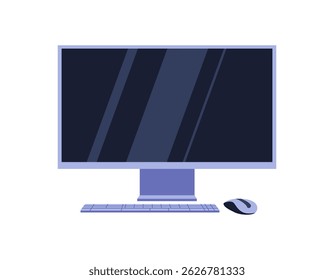 Computer monitor with blank screen, keyboard and mouse isolated on white background. Flat vector illustration.
