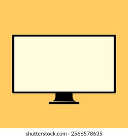 Computer monitor blank screen on yellow background, Black thin frame display computer vector illustration mockup