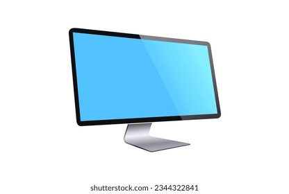 Computer Monitor Blue Screen Realistic Device Isolated Vector Illustration