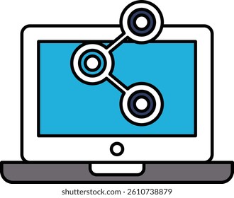 A computer monitor with a blue screen and three circles on it. The circles are connected to each other and are labeled with the word "link"