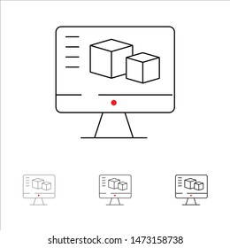 Computer, Monitor, Box, Computing Bold and thin black line icon set