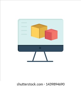 Computer, Monitor, Box, Computing  Flat Color Icon. Vector icon banner Template