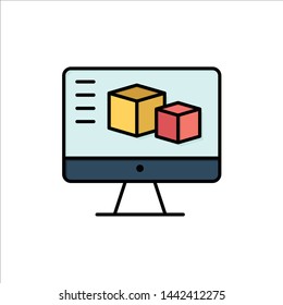 Computer, Monitor, Box, Computing  Flat Color Icon. Vector icon banner Template