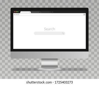 Computer monitor with Browser window and Search bar. Browser in flat style for web. Vector illustration.