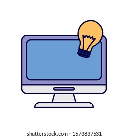 computer monitor bulb idea learning online vector illustration