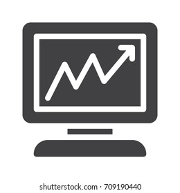 Computer monitor with business graph icon vector, filled flat sign, solid pictogram isolated on white. Symbol, logo illustration.