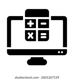Computer monitor with a calculator displayed, perfect for presentations, financial concepts, office settings, education materials, and technologyrelated projects.