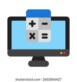 Computer monitor with a calculator displayed, perfect for presentations, financial concepts, office settings, education materials, and technologyrelated projects.