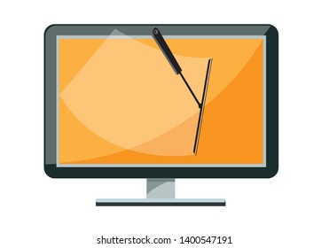 Computer monitor with a car wiper concept. Editable Clip Art.