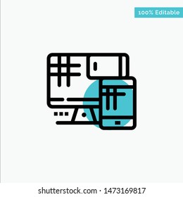 Computer, Monitor, Cell, Education turquoise highlight circle point Vector icon