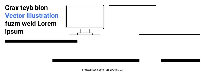 Monitor do computador centralizado com texto ao redor e linhas horizontais pretas. Ideal para web design, blogs técnicos, interfaces de usuário, marketing digital, conteúdo educacional, guias de software e modernos
