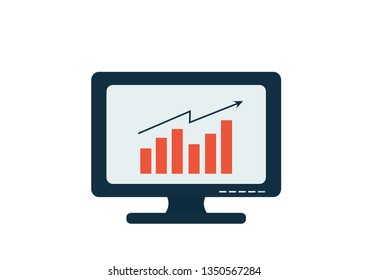 Computer monitor with chart isolated technology symbol in flat style. screen diagram sign image