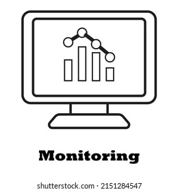 A computer monitor with charts and data analytics - concept of analysis - Illustration of information - vector, icon