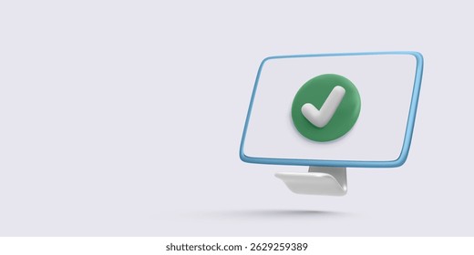 Monitor Do Computador Com Símbolo De Marca De Seleção. Ícone 3D Moderno Representando Sucesso, Aprovação Ou Tarefa Concluída Em Ambiente Digital. Ilustração de vetor