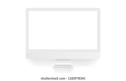 Computer monitor clean mock up front view, isolated on white background. Vector illustration