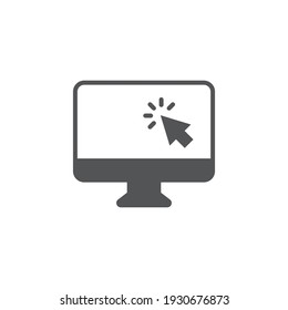 Computer monitor click cursor glyph icon. Simple solid style sign for mobile concept and web design. Mouse, PC, desktop, display. Vector illustration isolated. EPS 10