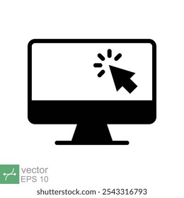 Icono de glifo del cursor del Hacer clic del monitor de computadora. Signo de estilo sólido simple para el concepto móvil y el Diseño web. Ratón, PC, escritorio, pantalla. Ilustración vectorial aislada. EPS 10.