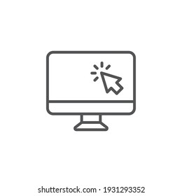 Computer monitor click cursor line icon. Simple outline style sign for mobile concept and web design. Mouse, PC, desktop, display. Vector illustration isolated. EPS 10