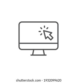 Computer Monitor Click Cursor Line Icon. Simple Outline Style Sign For Mobile Concept And Web Design. Mouse, PC, Desktop, Display. Vector Illustration Isolated. EPS 10