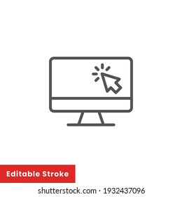 Computer monitor click cursor line icon. Simple outline style sign for mobile concept and web design. Mouse, PC, desktop, display. Vector illustration isolated. Editable stroke EPS 10