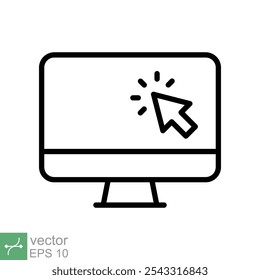 Icono de la línea del cursor del Hacer clic del monitor del ordenador. Signo de estilo de contorno simple para el concepto móvil y el Diseño web. Ratón, PC, escritorio, pantalla. Ilustración vectorial aislada. EPS 10.