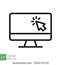 Icono de la línea del cursor del Hacer clic del monitor del ordenador. Signo de estilo de contorno simple para el concepto móvil y el Diseño web. Ratón, PC, escritorio, pantalla. Ilustración vectorial aislada. EPS 10.