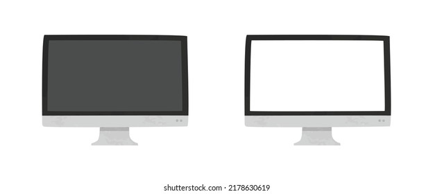 Computer Monitor Clipart. Simple Computer Monitor With Blank Black And White Screen Watercolor Style Vector Illustration Isolated On White Background. Modern Computer Display Cartoon Hand Drawn Doodle