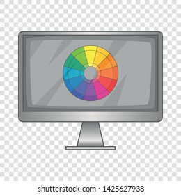 Computer monitor with color spectrum icon. Cartoon illustration of computer monitor with color spectrum vector icon for web