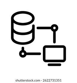 Computer Monitor Connected to Cylindrical Database Storage Icon Graphic