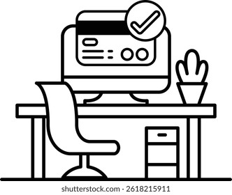 A computer monitor with a credit card on it and a check mark