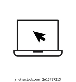 Computer monitor with cursor button icon vector. Player icon vector isolated on white background. laptop icon with cursor