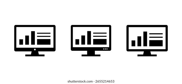 Monitor de ordenador con interfaz de análisis de datos. Icono de gráfico e infografía