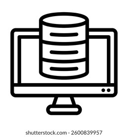 Computer monitor with a database icon inside, perfect for technology concepts, IT articles, data management visuals, website designs, and presentations.