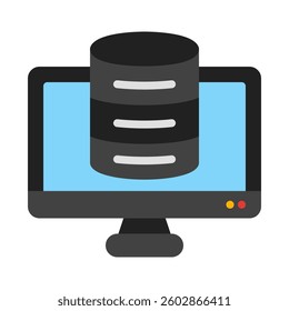 Computer monitor with a database icon inside, perfect for technology concepts, IT articles, data management visuals, website designs, and presentations.