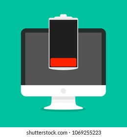 Computer monitor decktop creative vector illustration with battery 