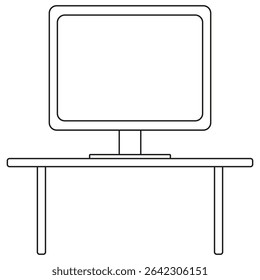 Computer monitor desktop. Office workplace screen. Blank display table. Vector line art.