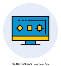 Design de monitor de computador e ícone de vetor plano de dispositivo