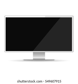 Computer monitor display with blank black screen isolated on white background, front view. Vector illustration.