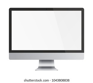 Computer monitor display with blank screen isolated on white background. Vector illustration.