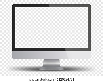 Computer monitor display with empty screen isolated on transparent background. Front view. Vector illustration. 